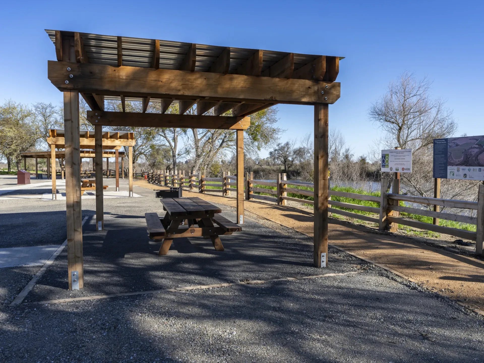 These newly opened ramadas were built out of redwood lumber that was removed from Big Basin State Park after the CZU complex fire for safety purposes, connecting the newest state park with the oldest state park. Photo by Brian Baer, courtesy of California State Parks.